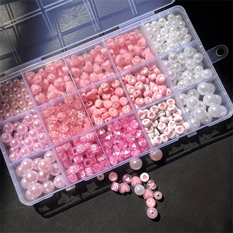 Jewelry Making Organizer - 10-Piece Pink Alphabet Box, Acrylic Beads,