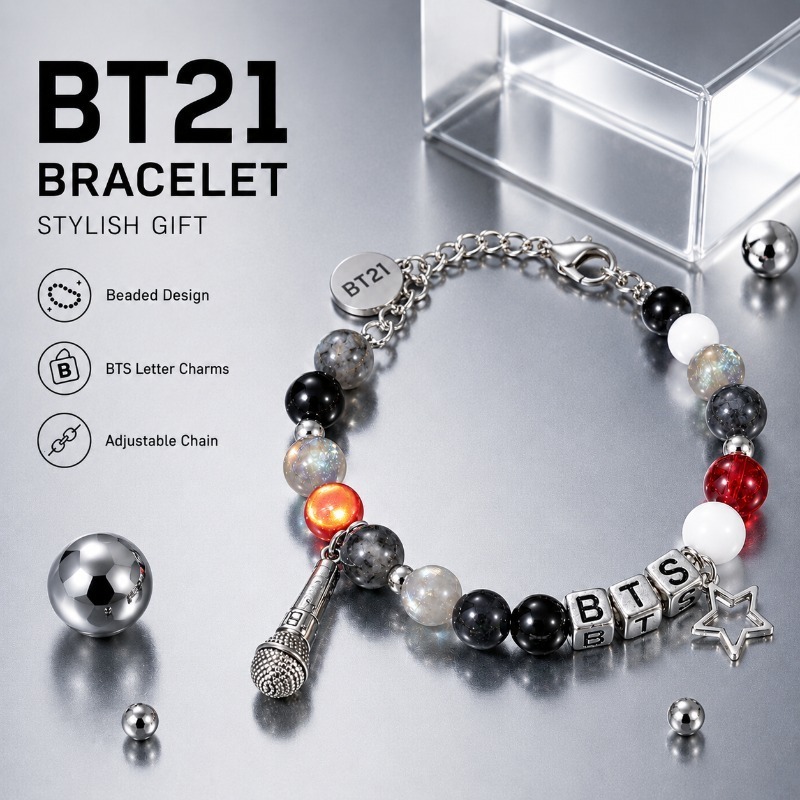 BT21 Black Red Beaded Bracelet - đánh giá và giá Jewelry Making Parts