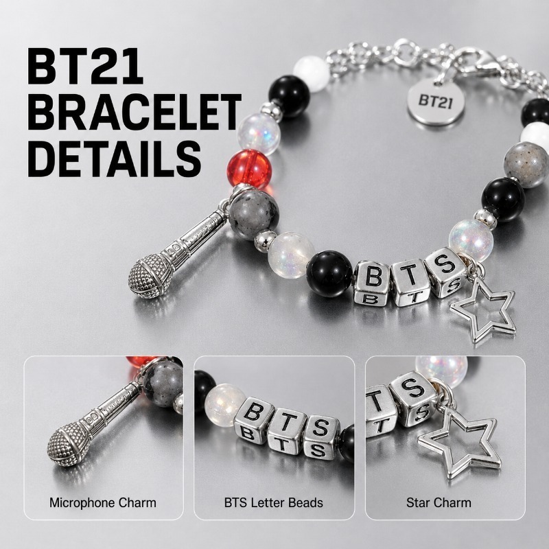 BT21 Black Red Beaded Bracelet - đánh giá và giá Jewelry Making Parts