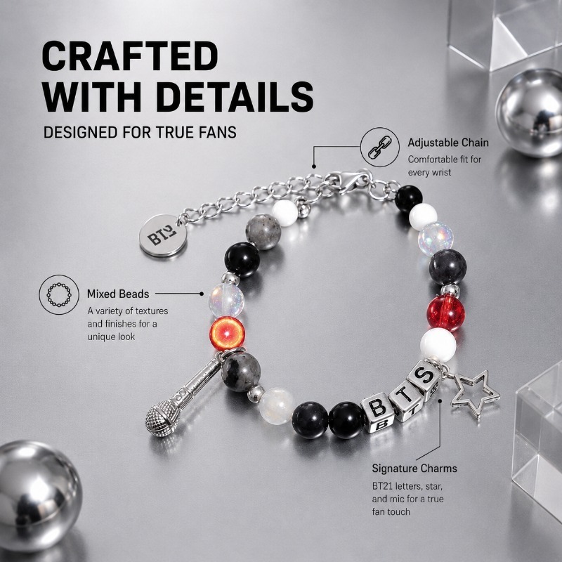 BT21 Black Red Beaded Bracelet - đánh giá và giá Jewelry Making Parts